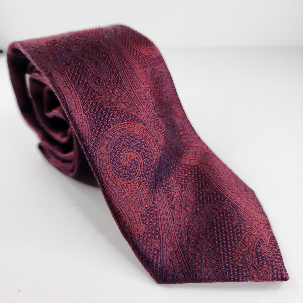 JOSEPH ABBOUD Red Paisley Silk Tie.